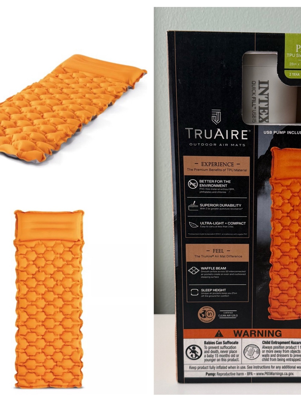 NWT NIB Intex TPU Cot Camping Sleeping Mat with Hand Held Mini USB Pump